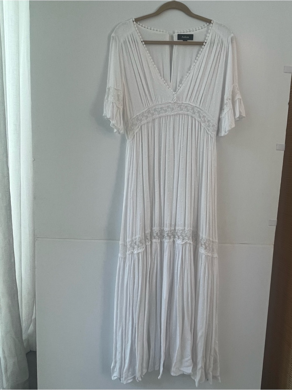 Antik Batik Cream V-Neck Lace-Trim Maxi Dress